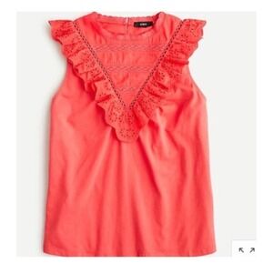 J Crew Eyelet Ruffle Front Tank Sleeveless SZ XXS Sleeveless Shirt Raspberry Red